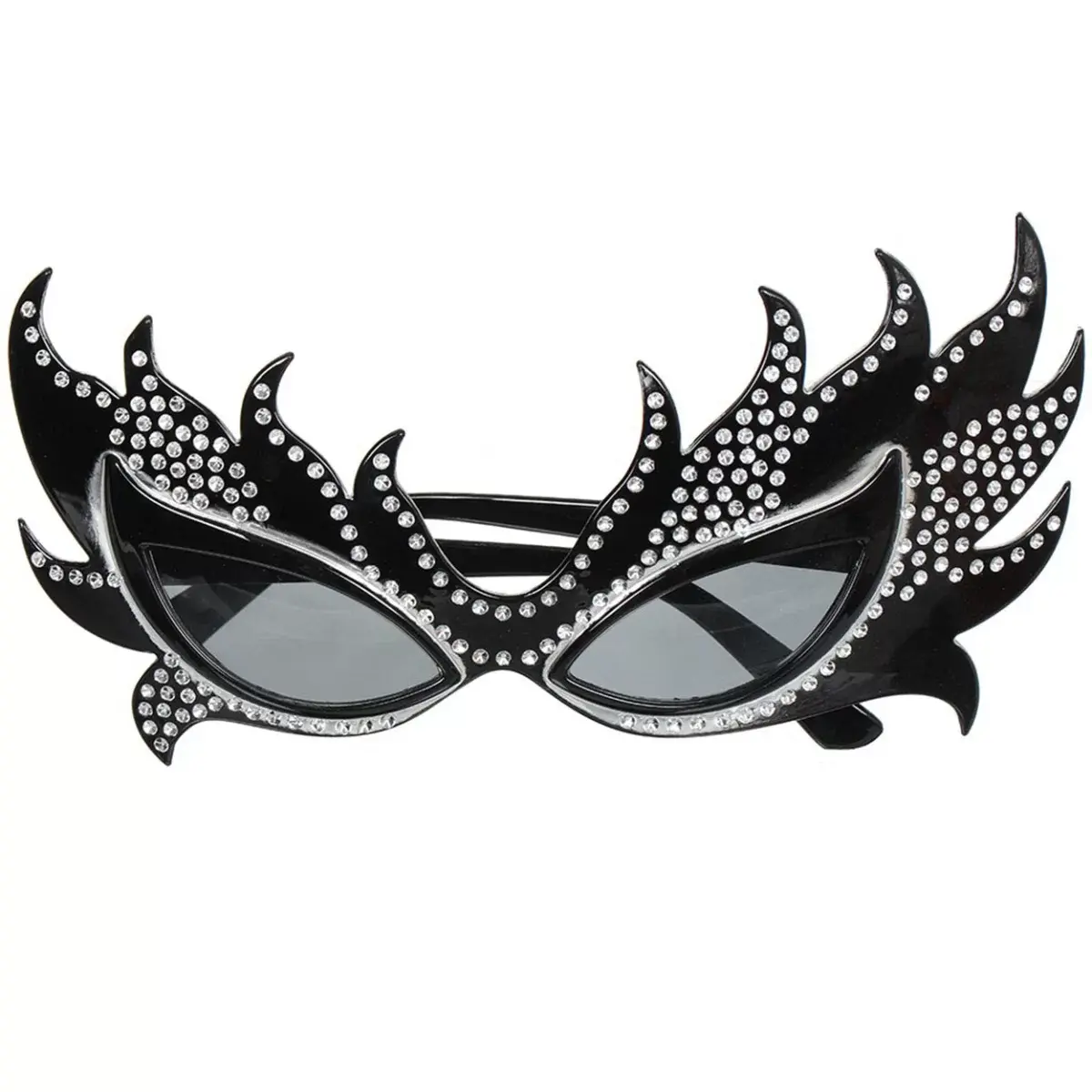 Taşlı Siyah Alev Parti Gözlüğü