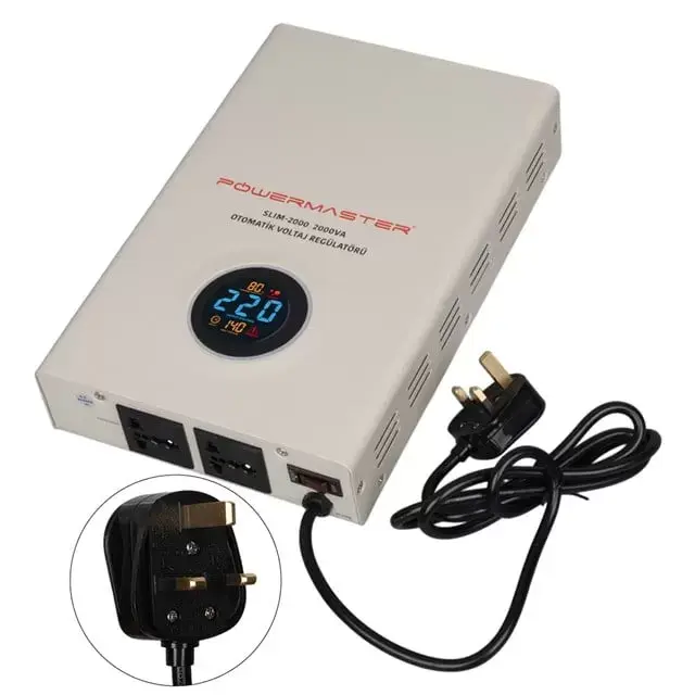 Powermaster Slım-2000 Otomatik 2000va Kombi Voltaj Regülatörü (ingiliz Fişli Ve Evrensel Çoklu Soketli)
