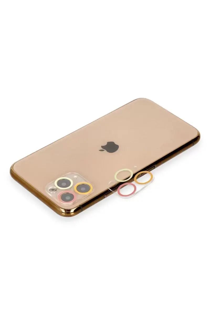 Newface Apple İphone 11 Pro Max Renkli Kamera Lens Koruma Cam - Turuncu-kırmızı