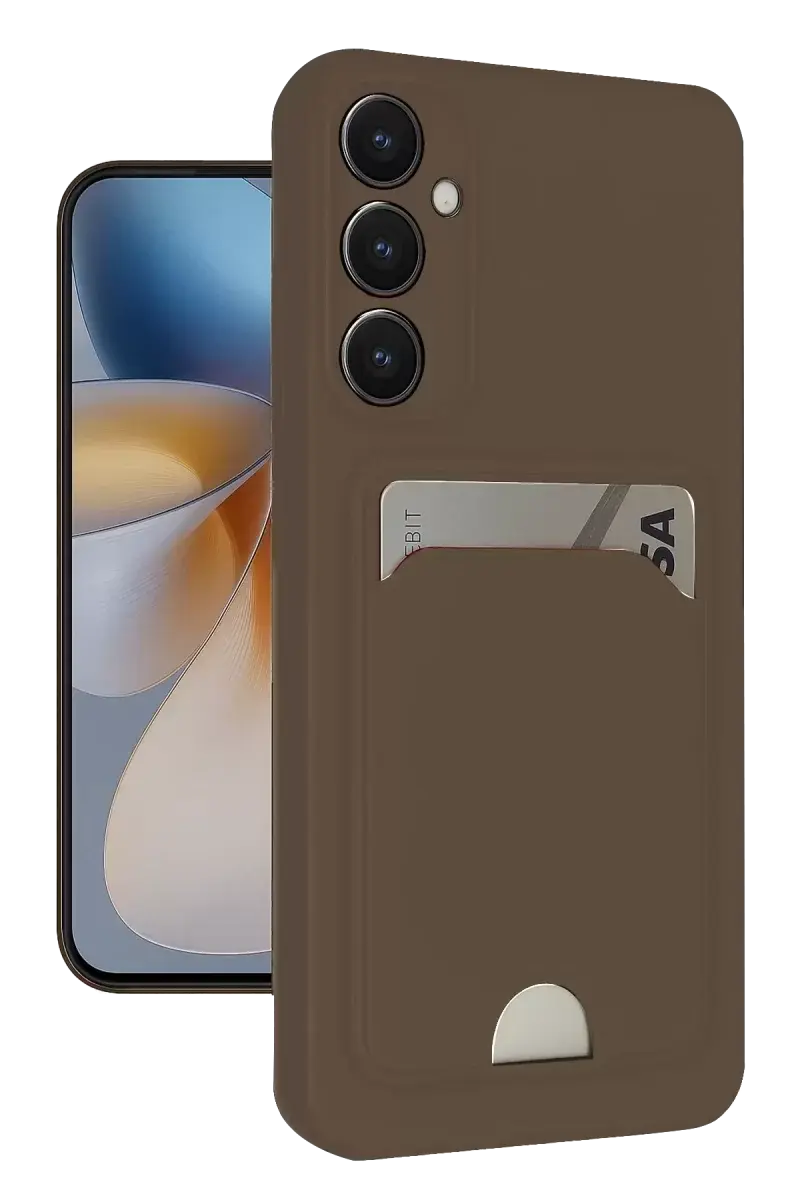 Newface Samsung Galaxy S24 Fe Kılıf Kelvin Kartvizitli Silikon - Kahverengi