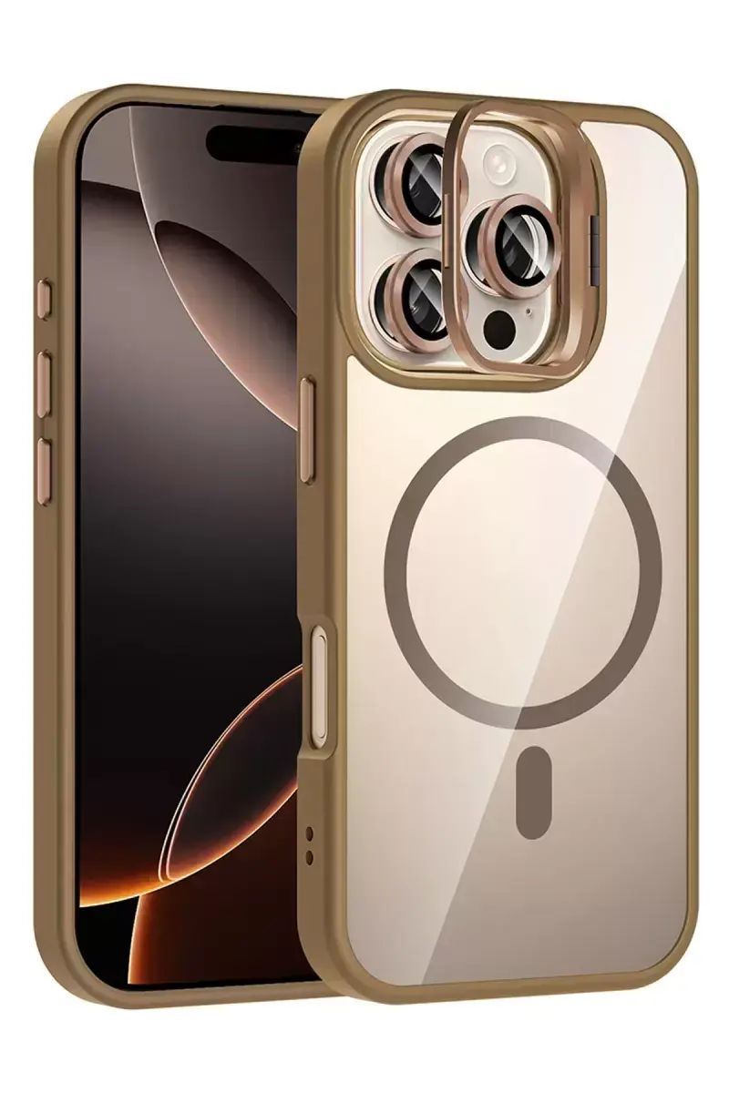 Joko Apple İphone 16 Pro Remim Lensli Magsafe Standlı Kapak - Kahverengi