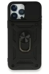 Newface Apple İphone 15 Pro Max Kılıf Pars Lens Yüzüklü Silikon - Siyah