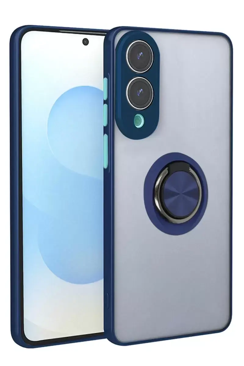 Newface Samsung Galaxy S25 Edge Kılıf Montreal Yüzüklü Silikon Kapak - Lacivert
