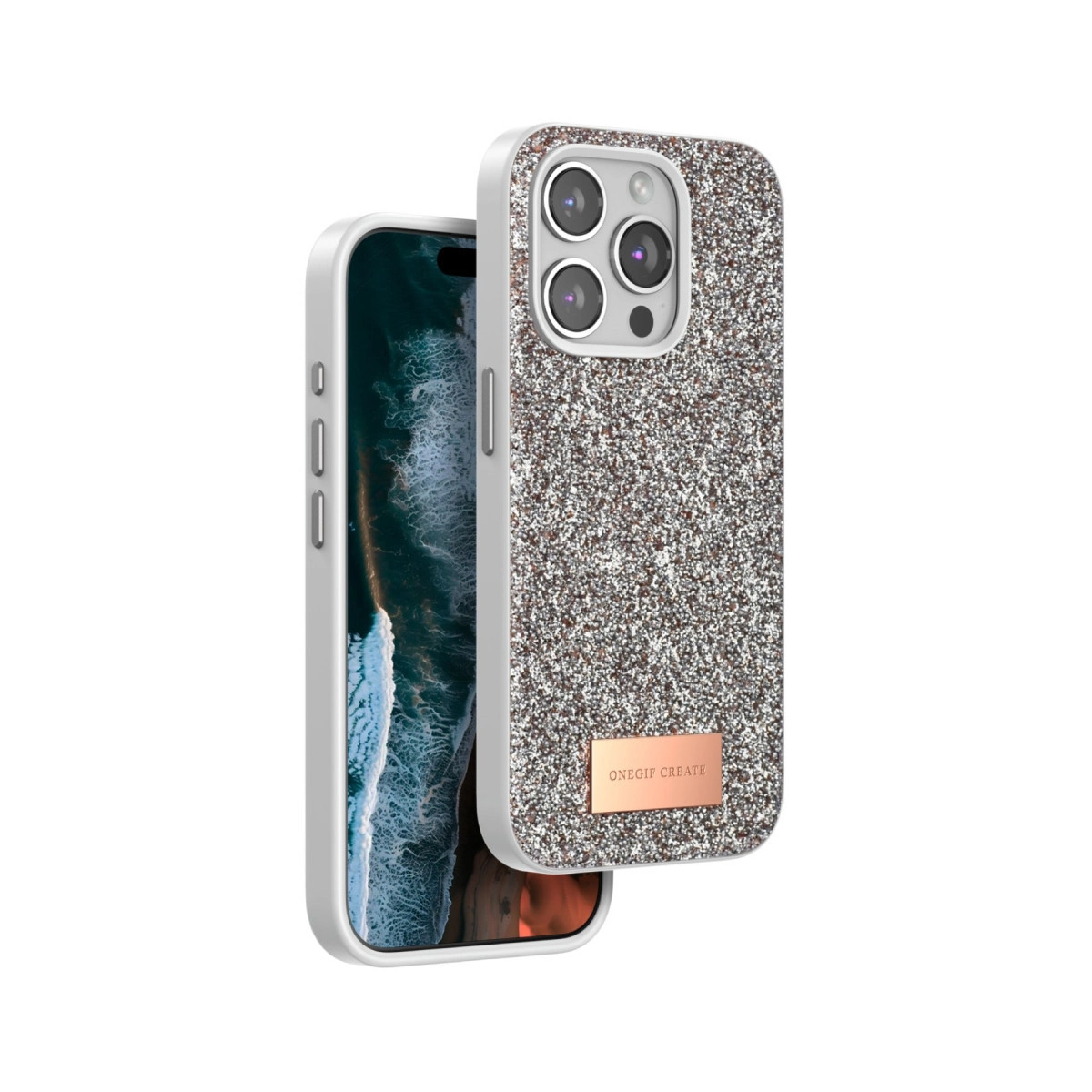 Onegif  İphone 15 Pro Bright Simli Kapak - Gold