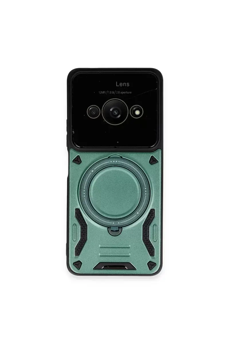 Newface Xiaomi Poco C61 Kılıf Joy Lens Standlı Kapak - Koyu Yeşil