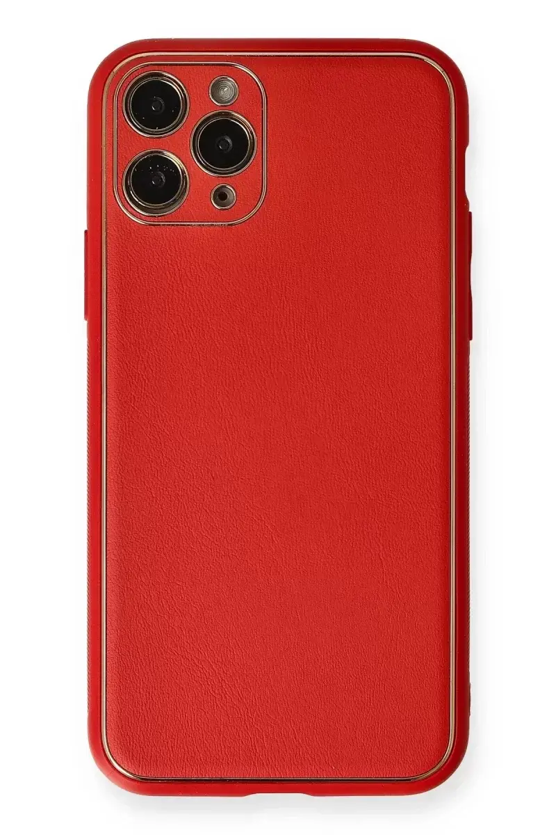 Newface İphone 11 Pro Max Kılıf Coco Deri Silikon Kapak - Kırmızı