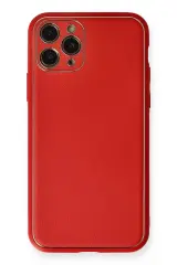 Newface İphone 11 Pro Max Kılıf Coco Deri Silikon Kapak - Kırmızı