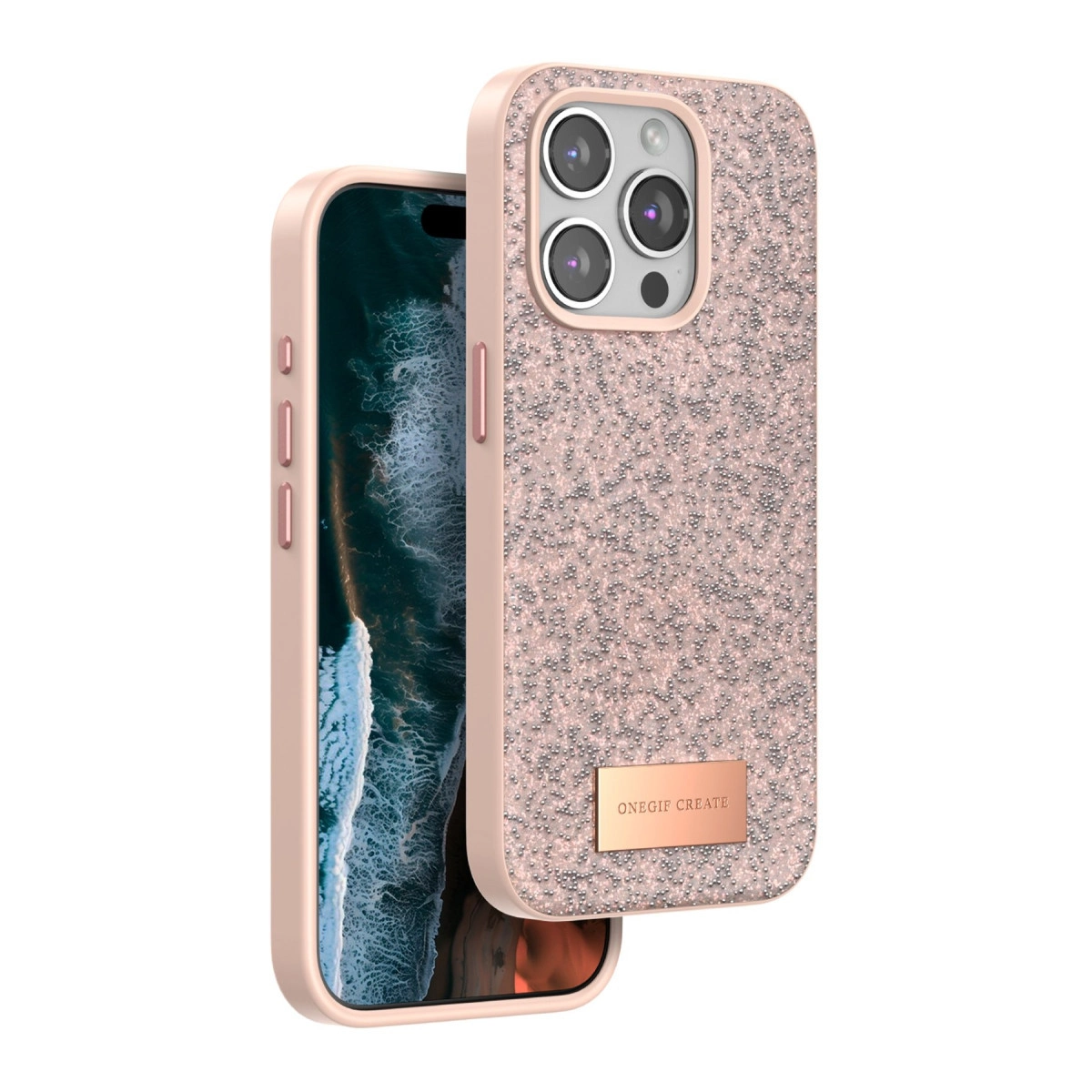 Onegif  İphone 15 Pro Bright Simli Kapak - Pembe
