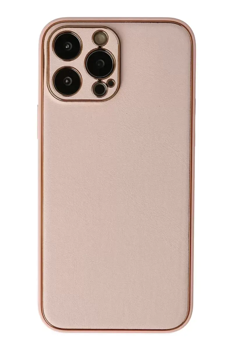 Newface Apple İphone 13 Pro Kılıf Coco Deri Silikon Kapak - Pudra