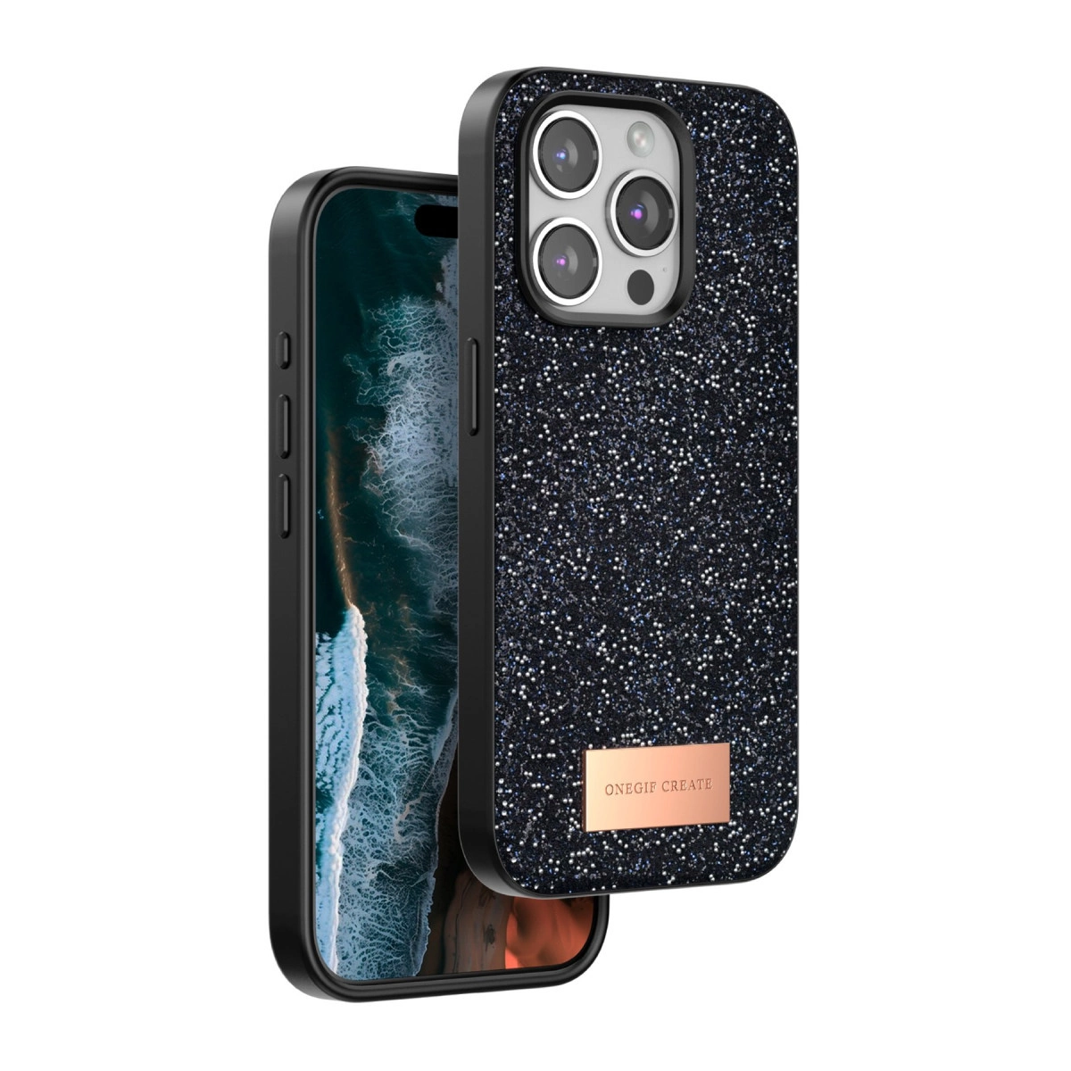 Onegif  İphone 15 Pro Max Bright Simli Kapak - Siyah