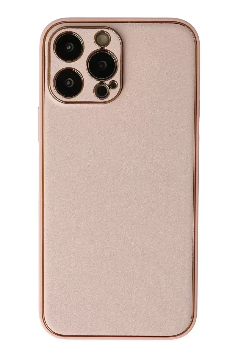 Newface İphone 13 Pro Max Kılıf Coco Deri Silikon Kapak - Pudra
