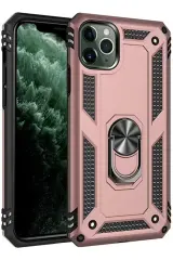 Newface İphone 11 Pro Max Kılıf Sofya Yüzüklü Silikon Kapak - Rose