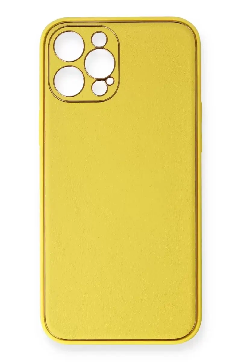 Newface İphone 12 Pro Kılıf Coco Deri Silikon Kapak - Sarı