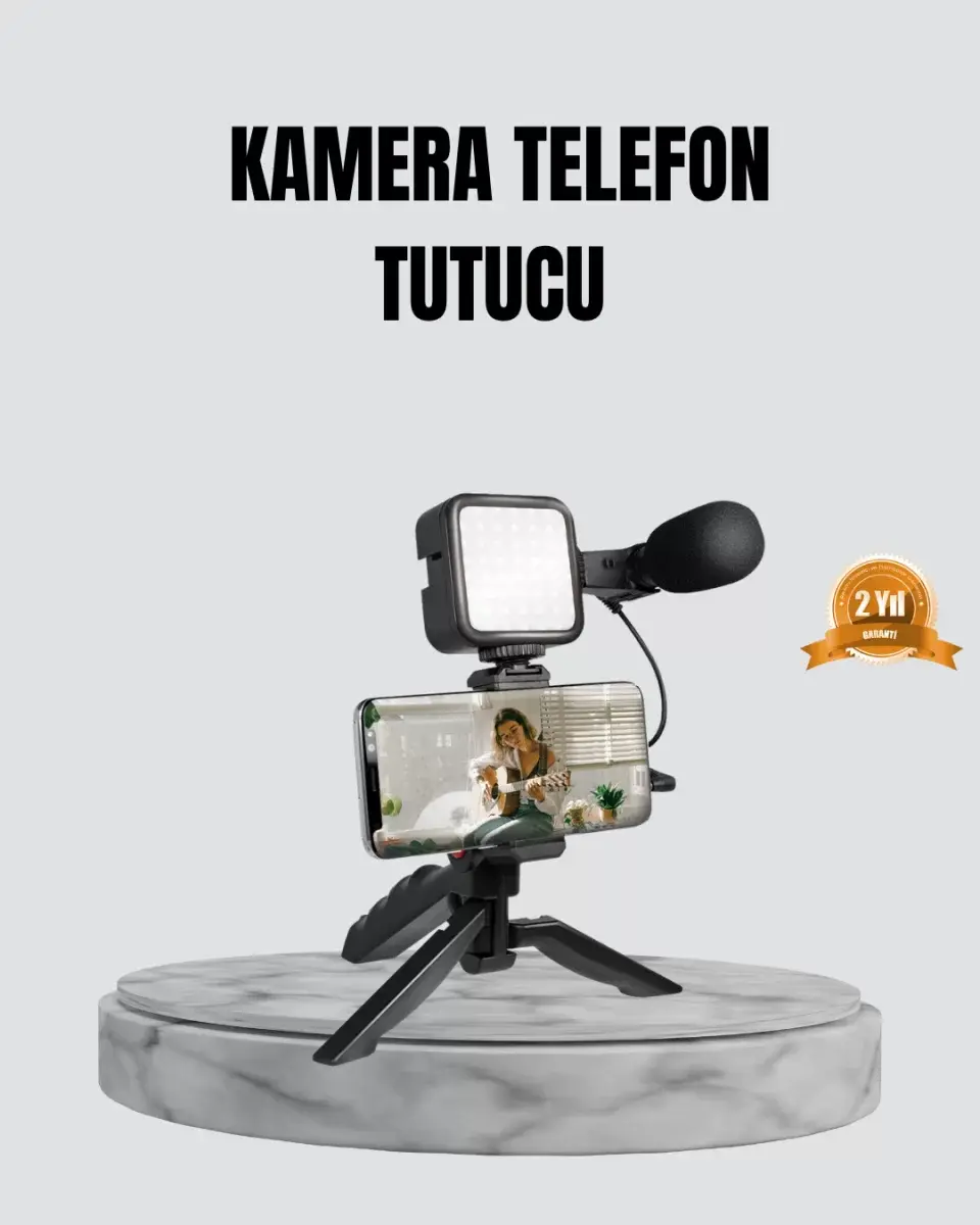 Telefon Video Çekim Kiti Led Aydınlatma Mikrofon Tripodlu Tam Set