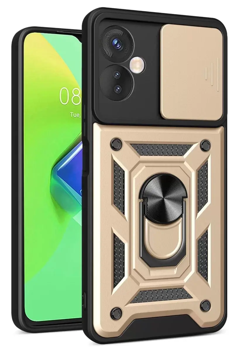 Newface İnfinix Hot 30 4g Kılıf Pars Lens Yüzüklü Silikon - Gold