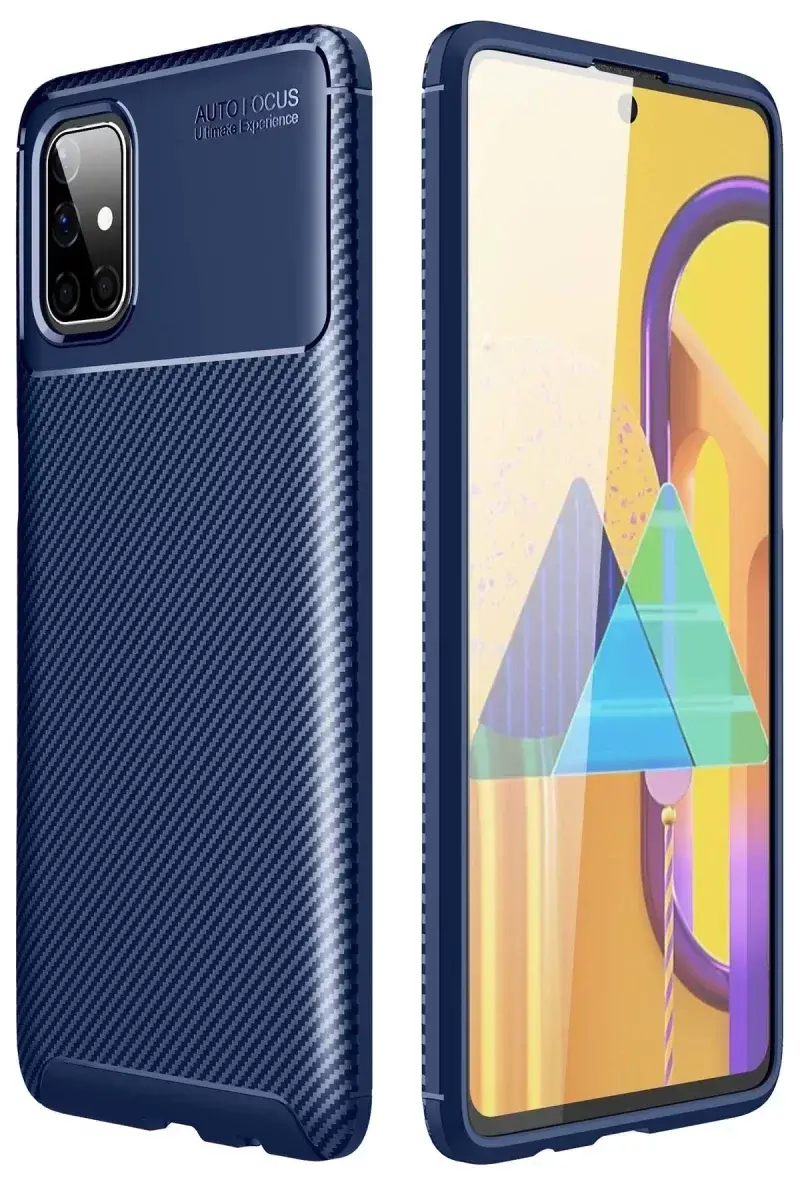 Newface Samsung Galaxy M51 Kılıf Auto Focus Karbon Kapak - Lacivert