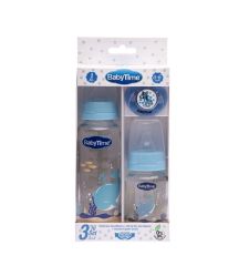 Baby Time BT207 3lü Cam Biberon Seti 0-6 Ay - Mavi