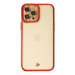 İphone 12 Pro Max Kılıf Liva Lens Silikon - Kırmızı