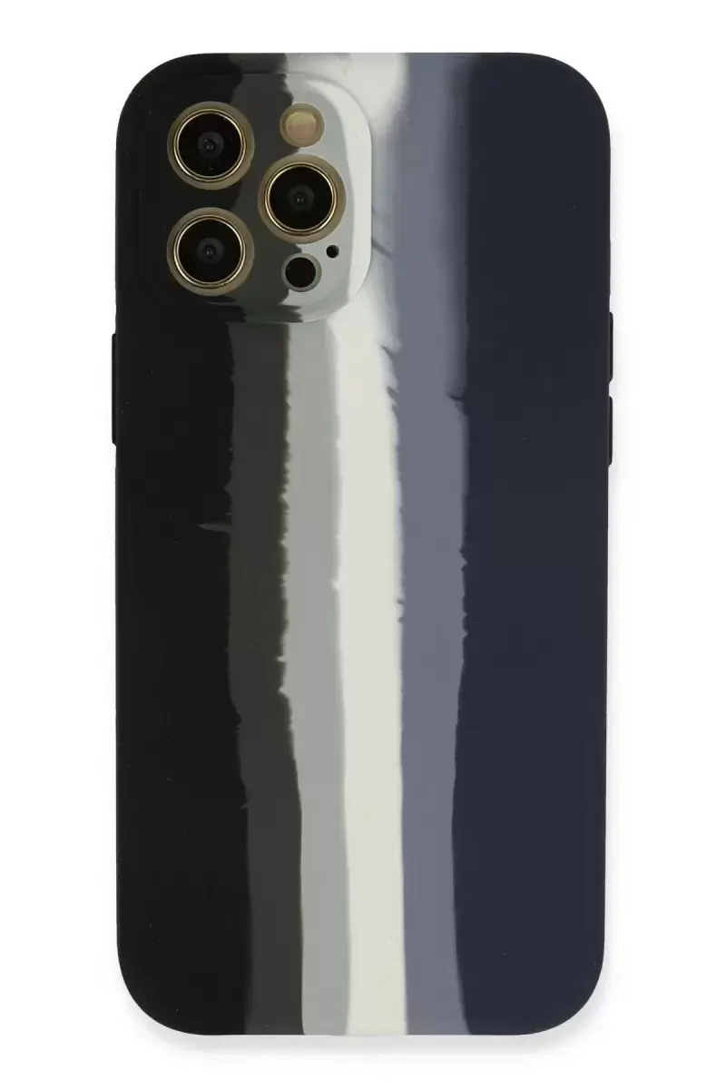 Newface İphone 12 Pro Kılıf Ebruli Lansman Silikon - Siyah-lacivert