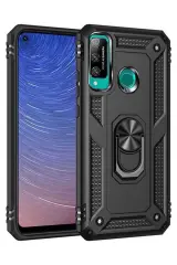 Newface Huawei P40 Lite E Kılıf Sofya Yüzüklü Silikon Kapak - Siyah