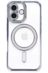 Newface İphone 16 Plus Kılıf Joke Simli Magneticsafe Kılıf - Mavi