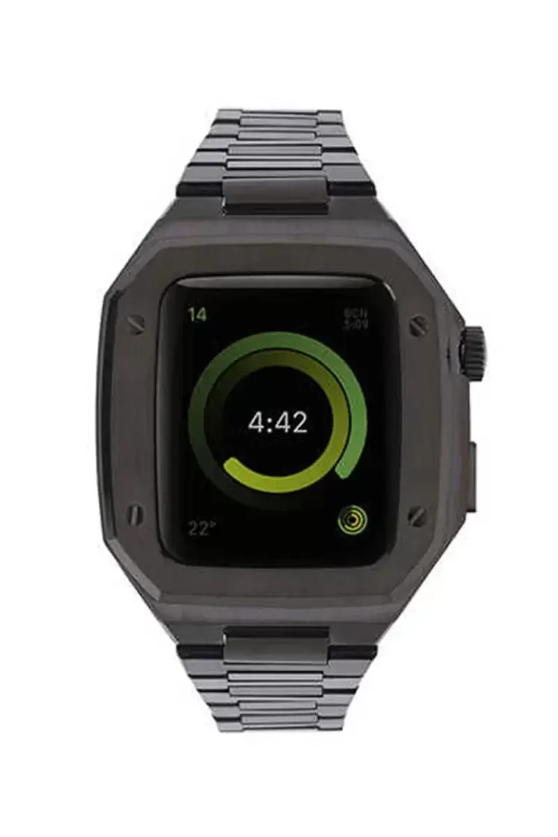 Newface Apple Watch 44mm Metal Petek Kasalı Kordon - Siyah