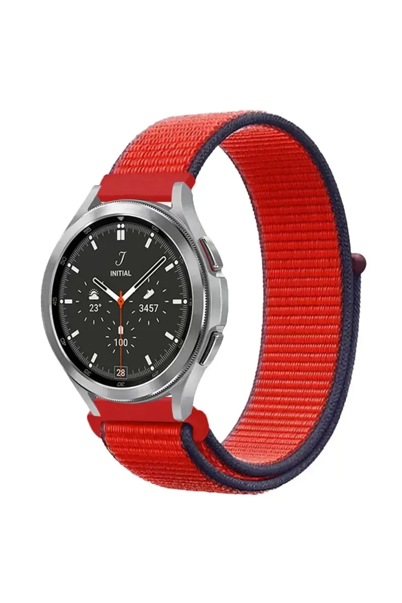 Newface Watch 22mm Hasırlı Cırtcırtlı Kordon - Kırmızı