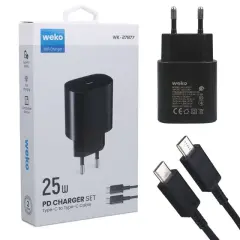Weko Wk-27877 Note10 Siyah 25 Watt Şarj Başlık Adaptörü + Type-c To Type-c Kablo