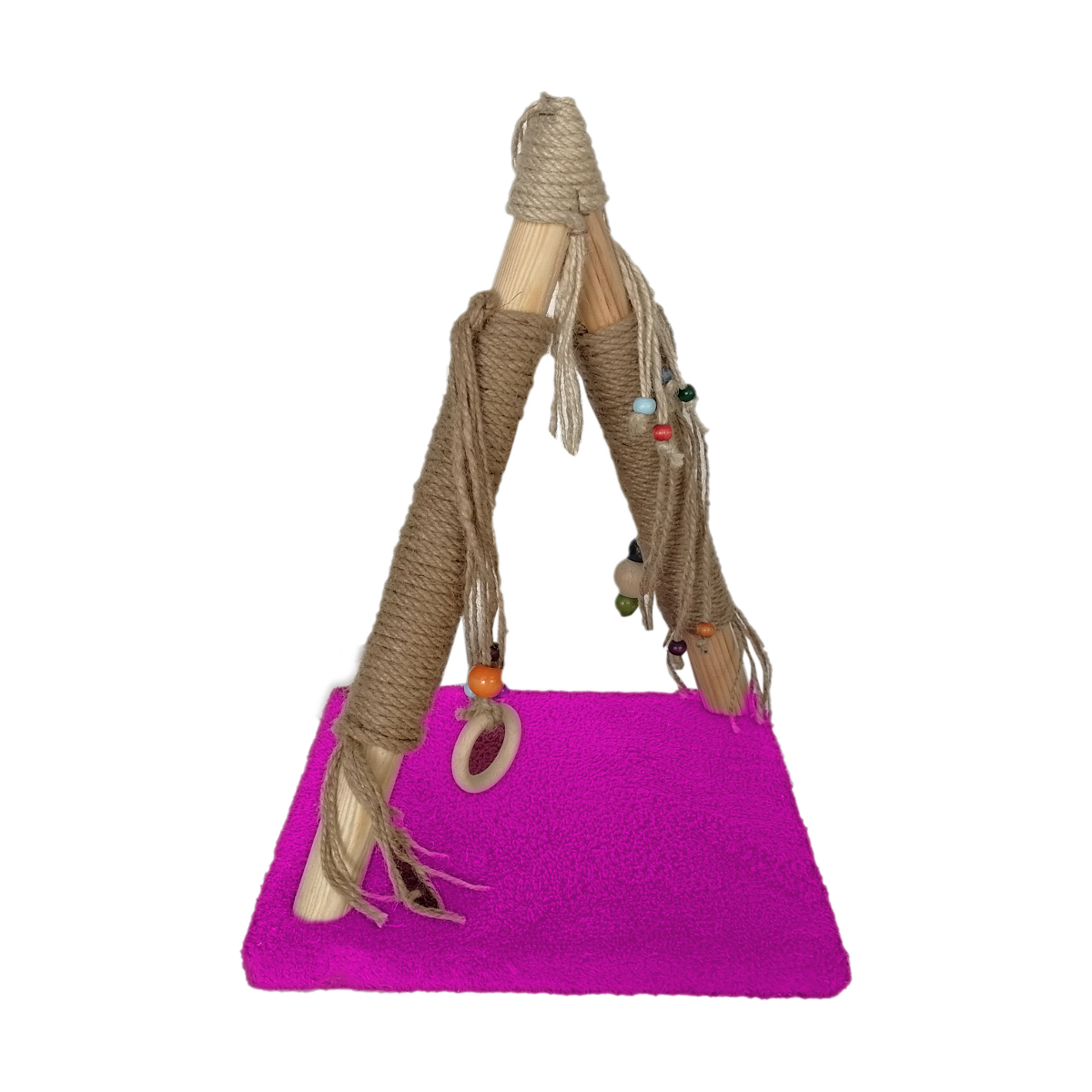 Püsküllü Boncuklu Kedi Tırmalama Tahtası + Oyun Alanı 30*40 cm Pembe