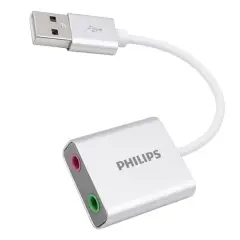 Philips Swr1656y/93 Usb Harici Stereo Ses Kartı Dönüştürücü Adaptör 3.5mm Mikrofon Hoparlör Çıkışlı