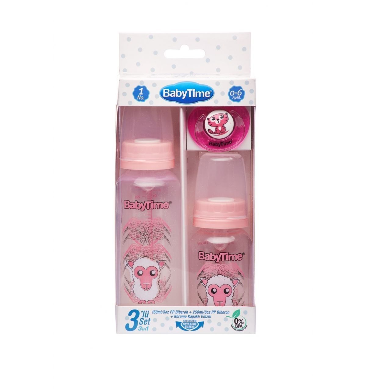 Baby Time BT209 3lü Pp Biberon Seti 0-6 Ay - Pembe