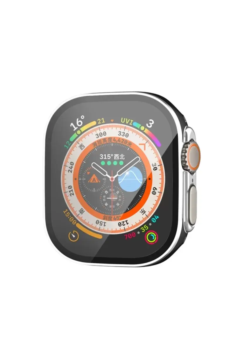 Newface Apple Watch Ultra 49mm Legend Camlı Kasa Ekran Koruyucu - Siyah-gümüş