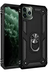 Newface Apple İphone 11 Pro Max Kılıf Sofya Yüzüklü Silikon Kapak - Siyah