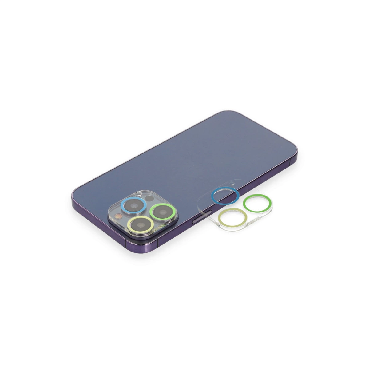 İphone 12 Pro Max Renkli Kamera Lens Koruma Cam - Yeşil-sarı
