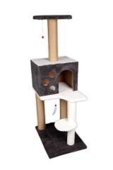 Markapet 3 Katlı Kedi Tırmalama Tahtası + Kedi Evi 40 x 55 x 127 cm Gri