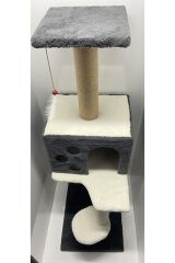 Markapet 3 Katlı Kedi Tırmalama Tahtası + Kedi Evi 40 x 55 x 127 cm Gri