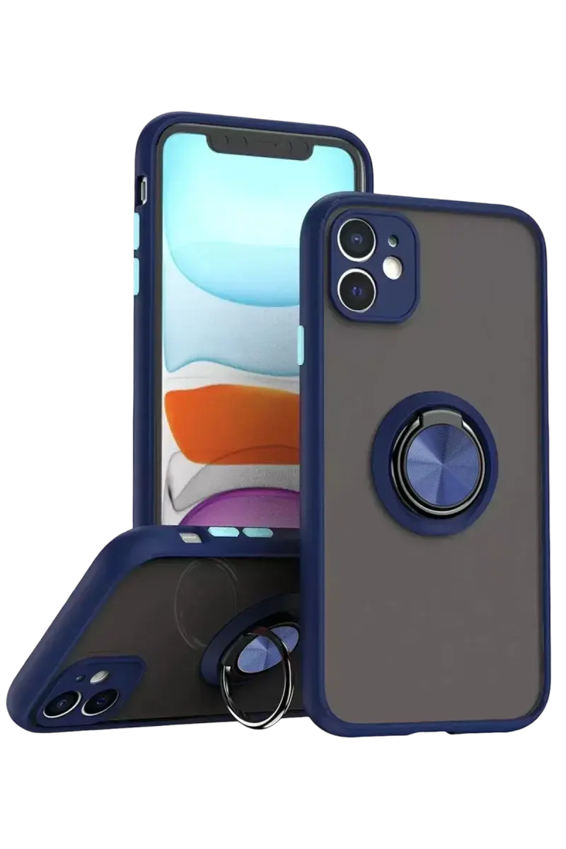 Newface İphone 11 Kılıf Montreal Yüzüklü Silikon Kapak - Lacivert