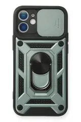Newface İphone 12 Mini Kılıf Pars Lens Yüzüklü Silikon - Yeşil