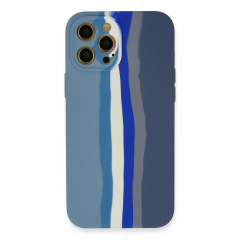 İphone 12 Pro Kılıf Ebruli Lansman Silikon - Mavi-gri