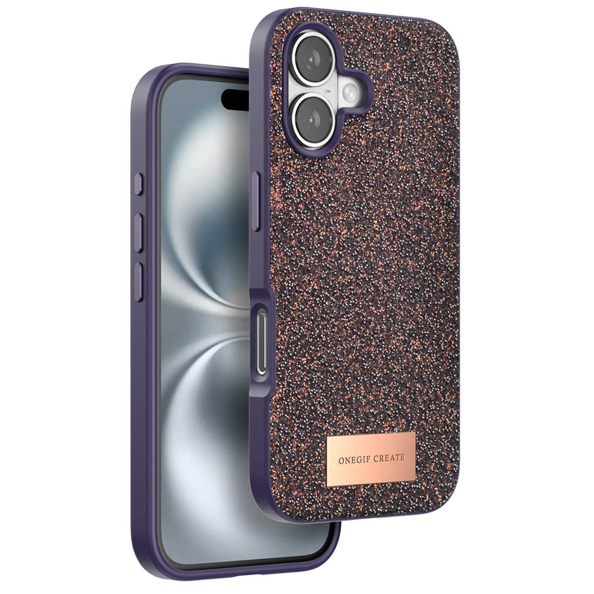 Onegif  İphone 16 Bright Simli Kapak - Derin Mor