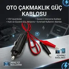 Powermaster Pm-7799 Krokodil Uçlu Araç Çakmak Fişi 1 Metre Kablolu