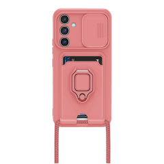 Samsung Galaxy A56 Kılıf Zuma Kartvizitli Yüzüklü Silikon - Pembe