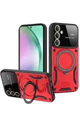 Newface Samsung Galaxy S24 Fe Kılıf Joy Lens Standlı Kapak - Kırmızı