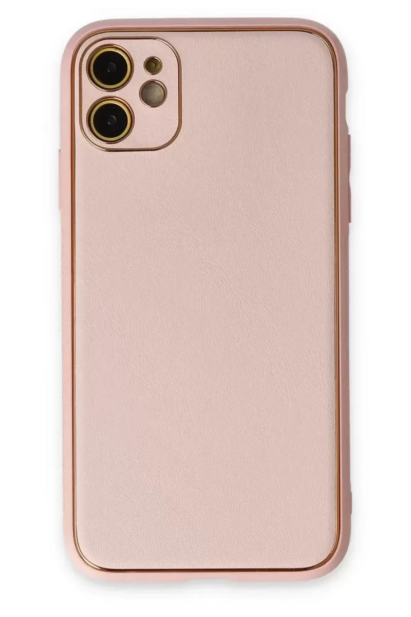 Newface İphone 12 Kılıf Coco Deri Silikon Kapak - Pudra