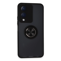 Vivo Y17s Kılıf Montreal Yüzüklü Silikon Kapak - Siyah