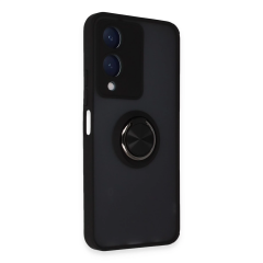 Vivo Y17s Kılıf Montreal Yüzüklü Silikon Kapak - Siyah