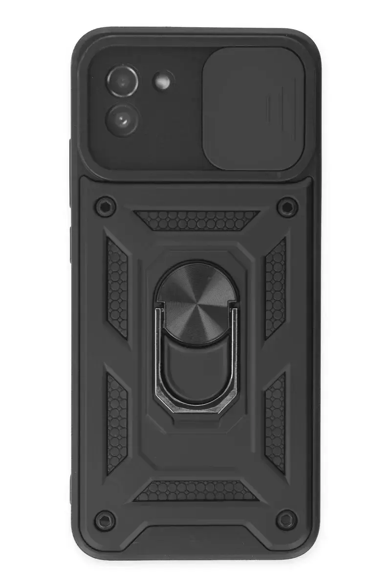 Newface Samsung Galaxy A03 Kılıf Pars Lens Yüzüklü Silikon - Siyah