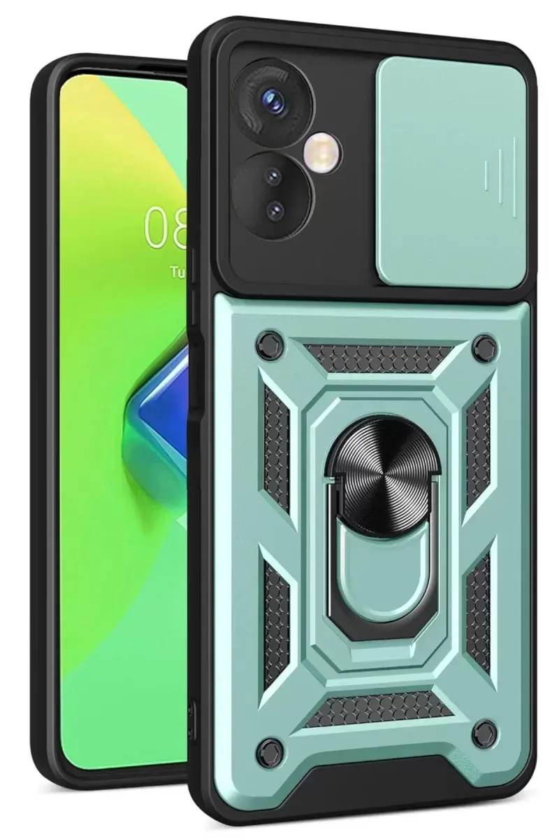 Newface İnfinix Hot 30 4g Kılıf Pars Lens Yüzüklü Silikon - Yeşil