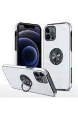Newface İphone 12 Pro Kılıf Elit Yüzüklü Kapak - Gümüş