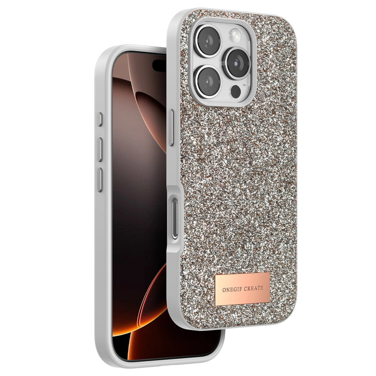 Onegif  İphone 16 Pro Bright Simli Kapak - Çöl Titanyum
